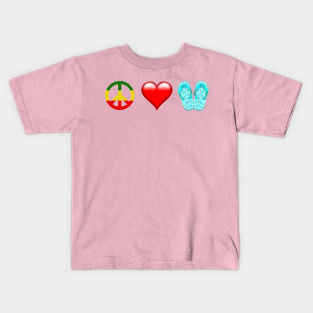 Peace Love Flip Flops Kids T-Shirt by macdonaldcreativestudios